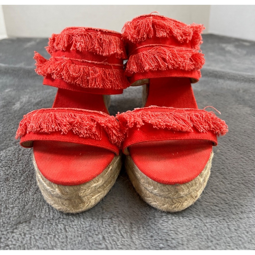 Castaner Fringe Espadrille Sandals 39/9 Red Wedge Slip On Shoes - Picture 6 of 12
